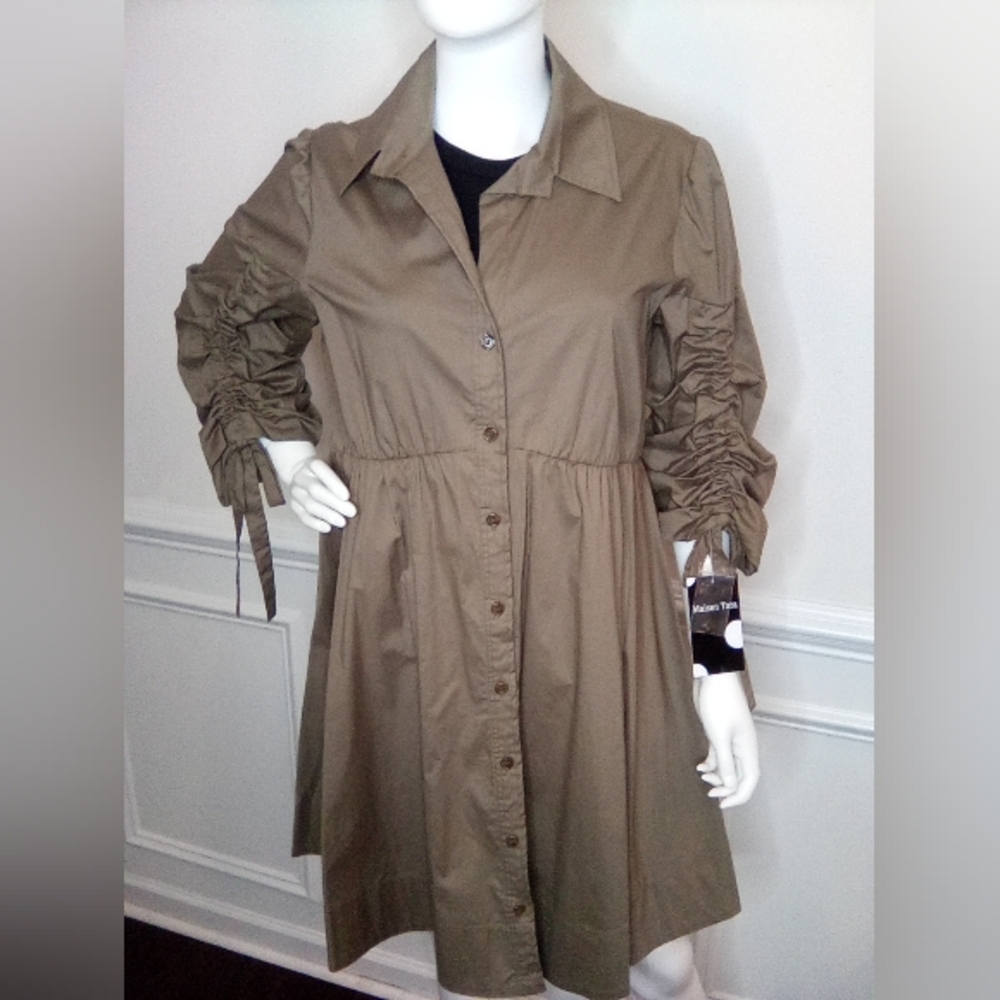 Women's MaisonTara 3/4 Sleeve Collared Shirt Dress, SizeXL, Olive, NEW - Picture 13 of 16